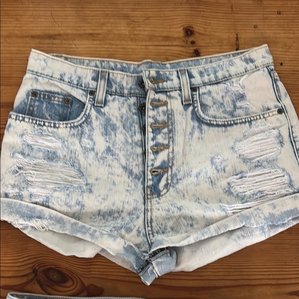 Distressed Light Blue Denim Shorts with cuffed hems